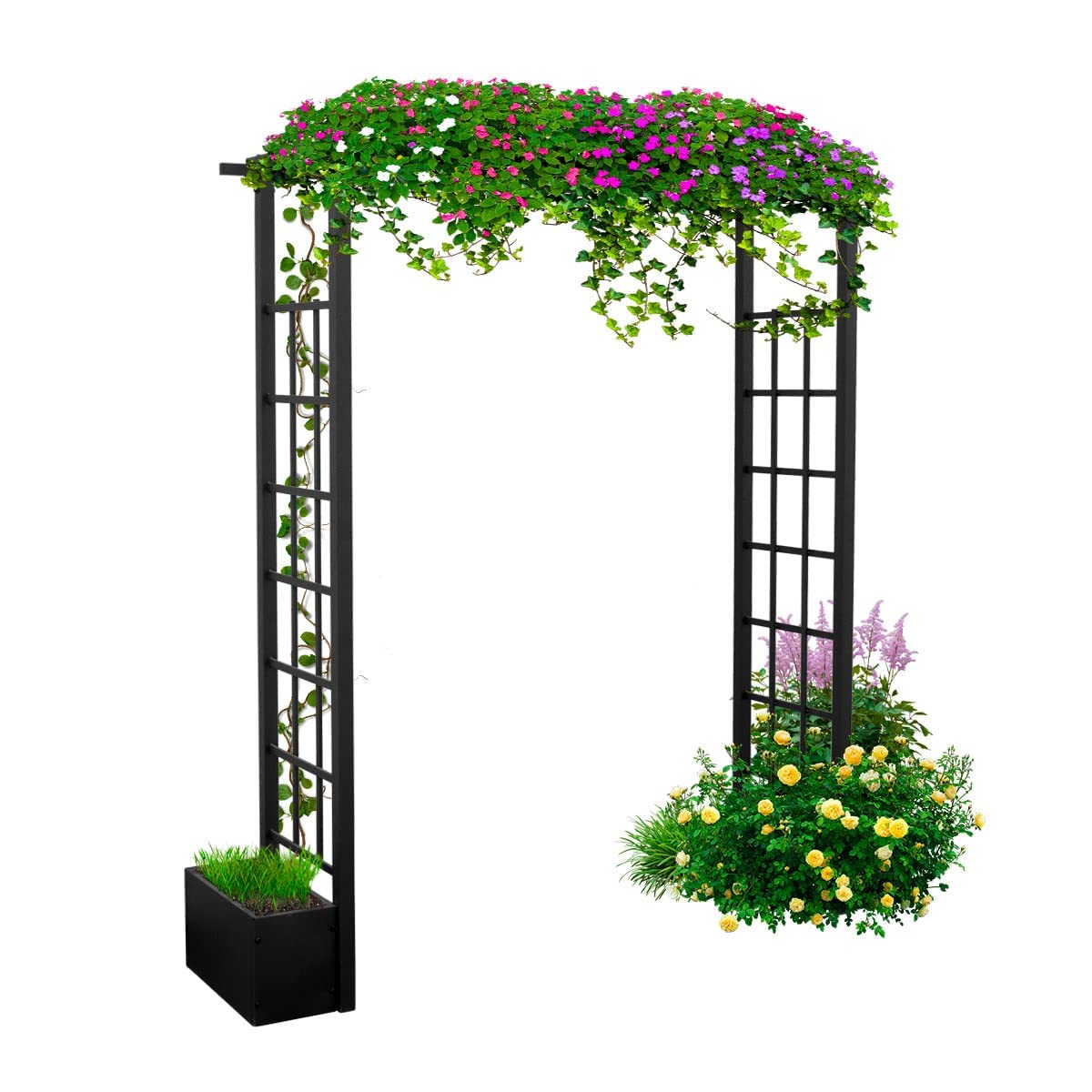 Warmally Garden Arbor 79in Trellis with Side Planter Boxes for Climbing Plants Vines Outdoor Garden 