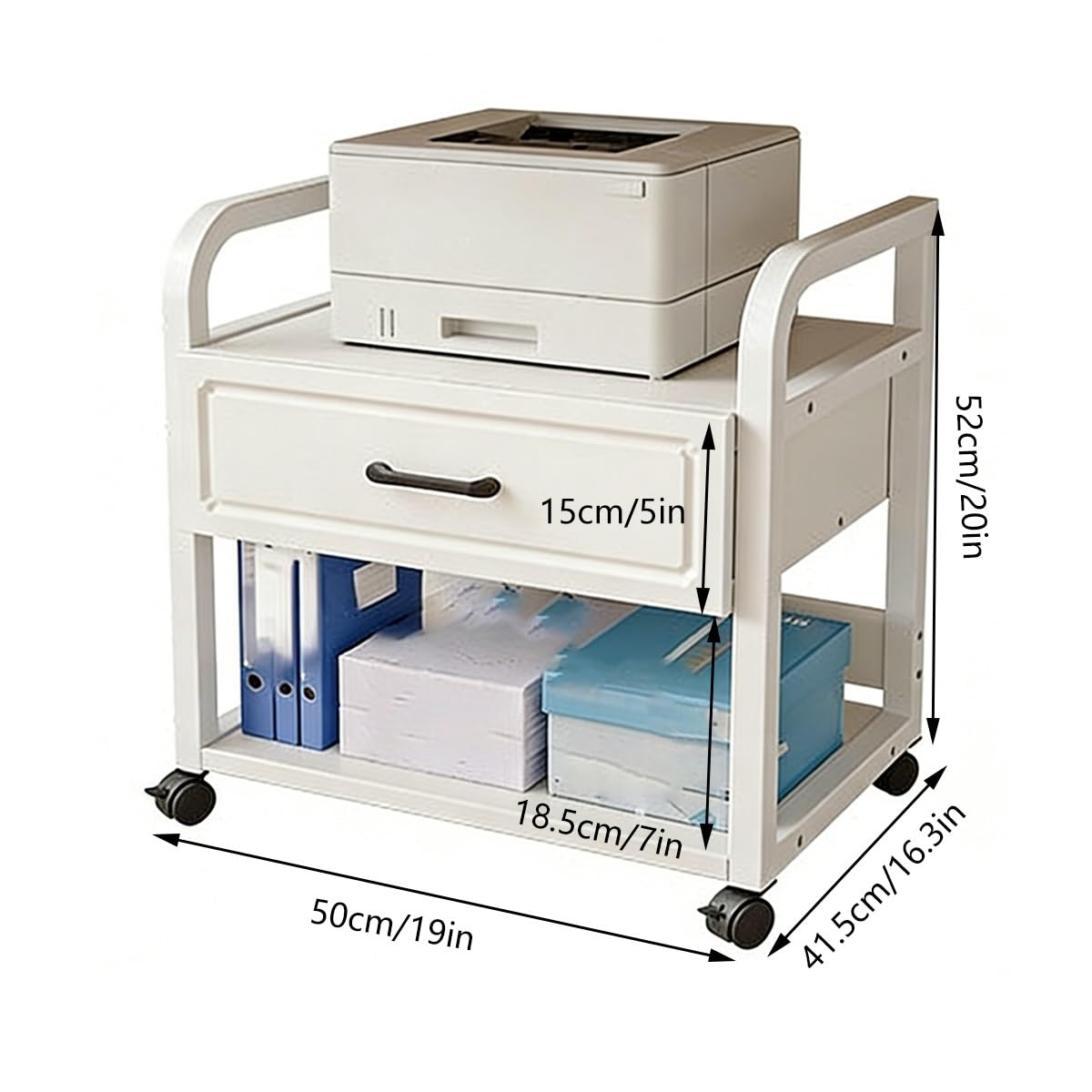 Porta Stampante con cassetto portaoggetti，Supporto per Monitor Accessori scrivania，Supporto Monitor sotto Scrivania ，per Ufficio e casa Ufficio e Scuola(Drawer)
