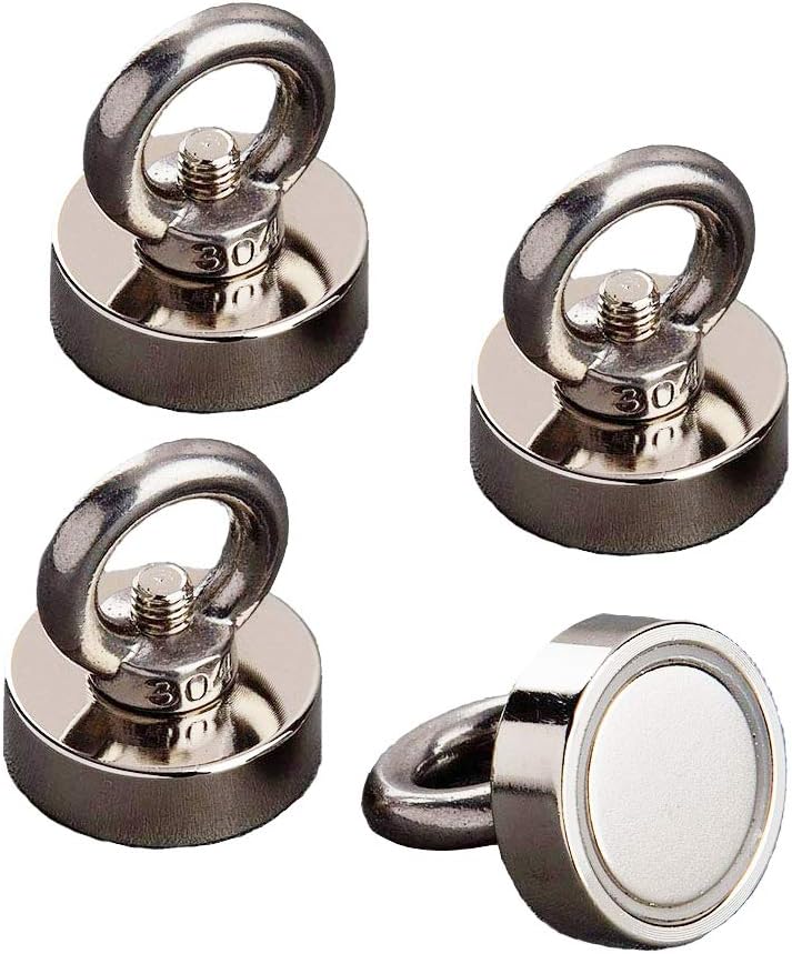 Mutuactor 4 PC Magnets Fishing Round Strong Powerful Pulling Force 23KG Neodymium Magnets Salvage Permanent Magnetics in Water or Hanging Organizer Indoor