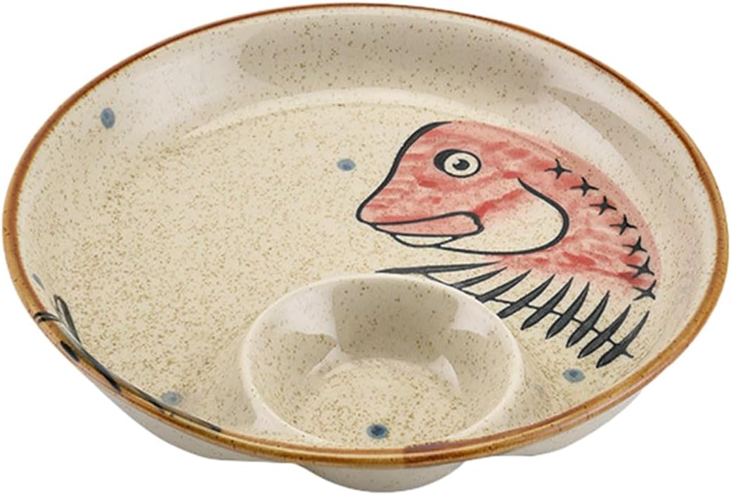 Japanese-style home creative personality cute underglaze ceramic delicate plate - 10 inch dumpling plate (red fish)