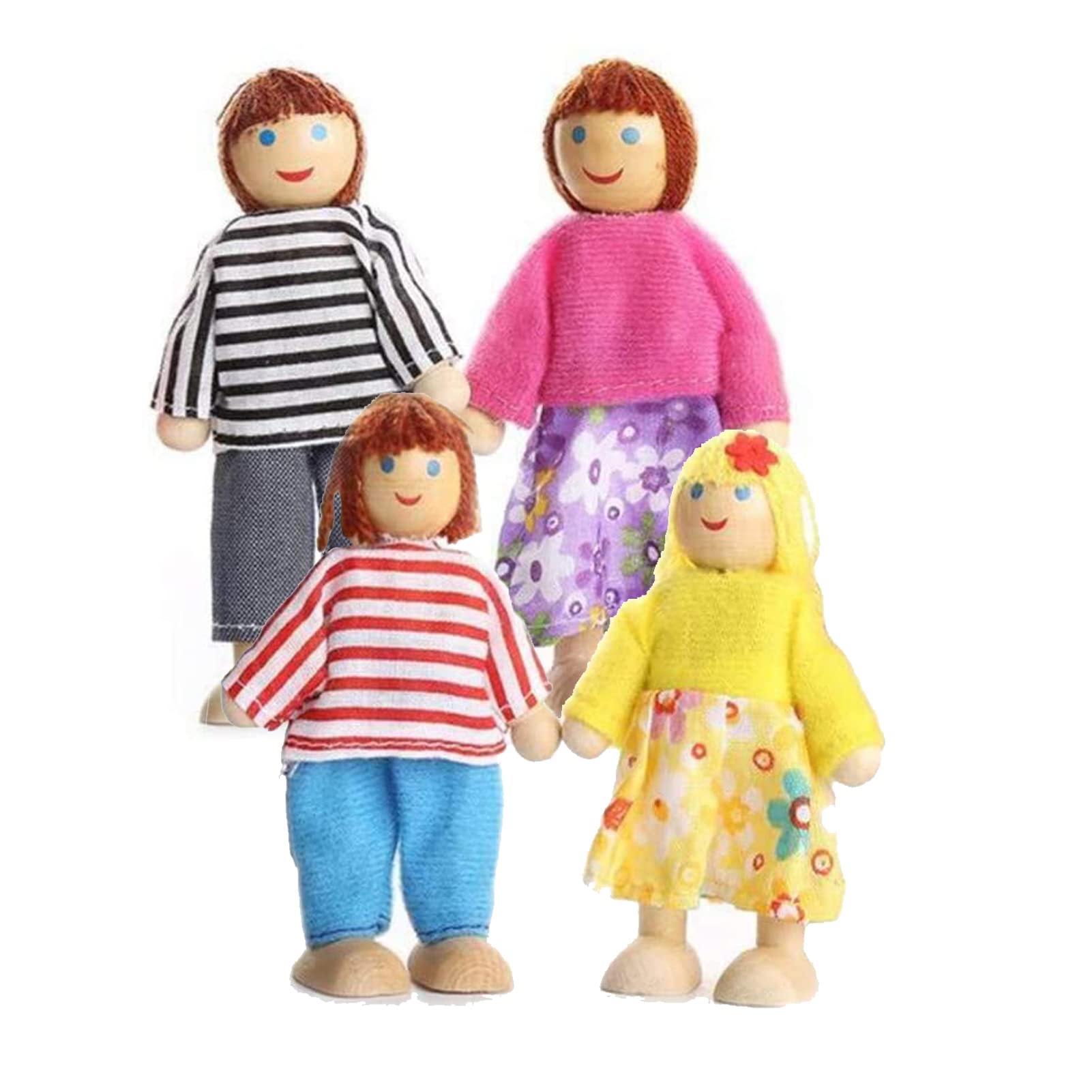 4pcs Wooden Doll House Family Set Dolls Family Pretend Play Figures Accessories Lovely Happy Family Miniature Dolls Playsets Wooden Dollhouse People Figures Pack for Kids Girls Dollhouse Pretend Gift
