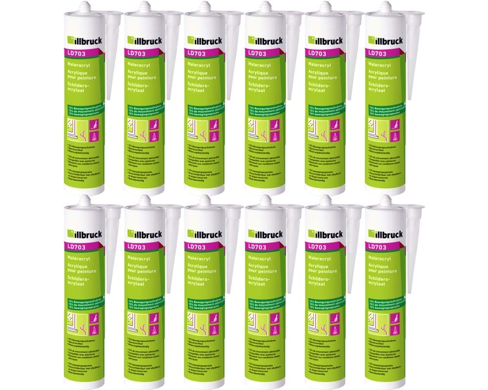 12x Illbruck LD703 Maleracryl für feuchte und saugende Untergründe, überstreichbar überputzbar für Innen und Aussen 310ml Weiss