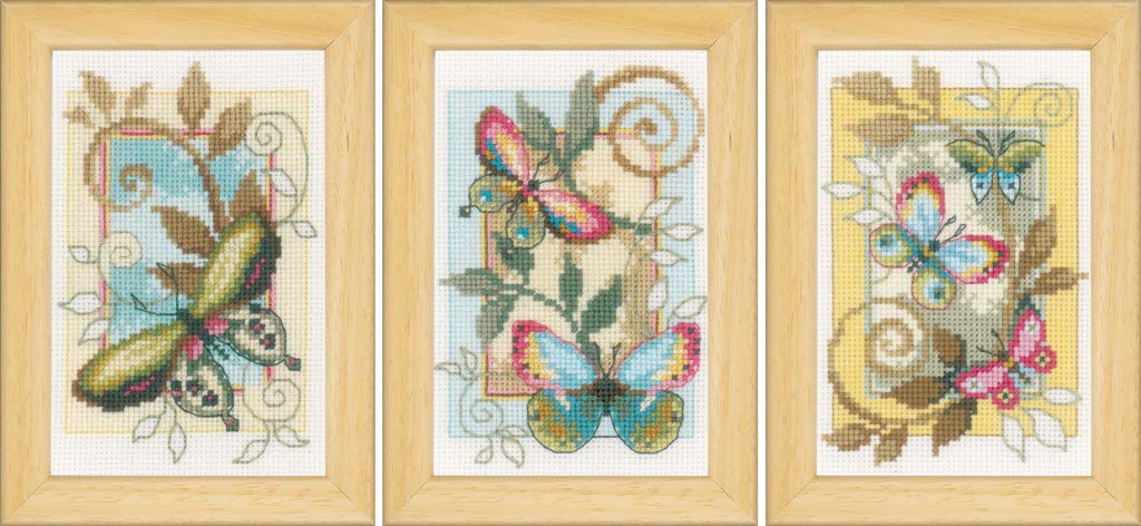 Vervaco Counted Cross Stitch Kit: Deco Butterflies: Set of 3, COTTON, NA, 8 x 12cm