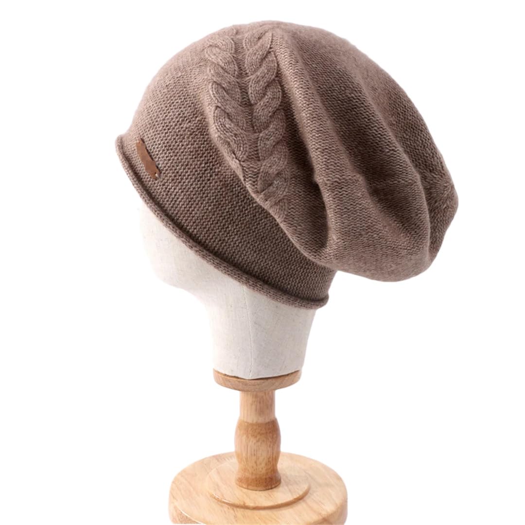 Gorros 100% De Cachemira Pura Para Mujer, Gorros De Invierno Tejidos Con Giro Sólido, Cálidos Y Suaves, Gorros Holgados Con Protección Para Las Orejas, Gorro