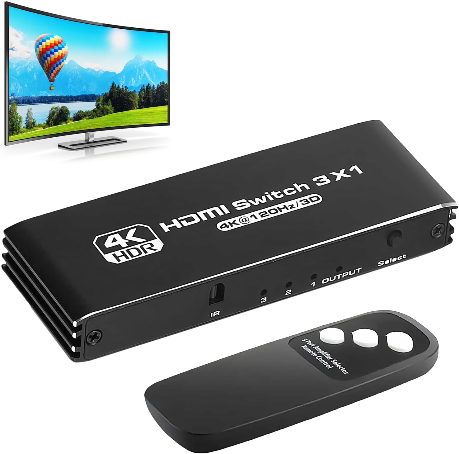 High Definition Multimedia Interface Video Switcher – Switcher 4K@120Hz with Remote Control – Low Latency Plug and Play Adapter for Audio Video System Game Console