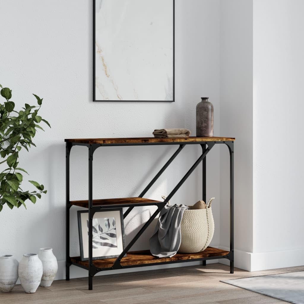 SXZenSpace Console Table Smoked Oak 88.5x30x75 cm Engineered Wood & Steel Frame with Adjustable Feet Modern Narrow Sofa for Living Room Hallway Bedroom