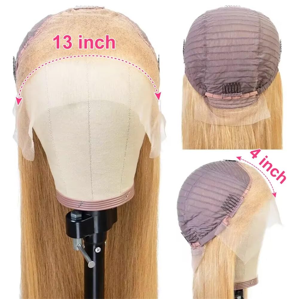 Realistyczne peruki #27 Miodowy blond peruka z ludzkich włosów HD 13X6 Peruki koronką przodu Peruka w kolorze kości Fryzura damska(32inches)