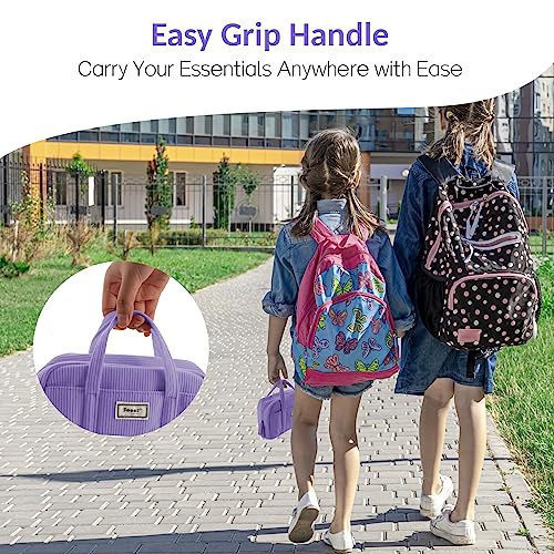 Image of Sooez Large Pencil Case Pouch, Extra Big Pencil Bag with 5 Compartments, Pen Bag Wide Opening, Soft Corduroy Pencil Pouch Organizer with Zipper, Cute Aesthetic School Supplies for Teen Girls-Purple