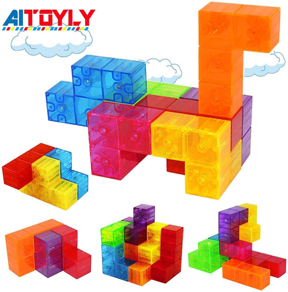 Magnetic Building Blocks, Brainteaser Puzzles Magnetic Tiles, 7pcs/ set Magic Transparent Speed Cube with Smart Cards Intelligence Toys for Kids, Stress Relief Educational Construction IQ Test Toy