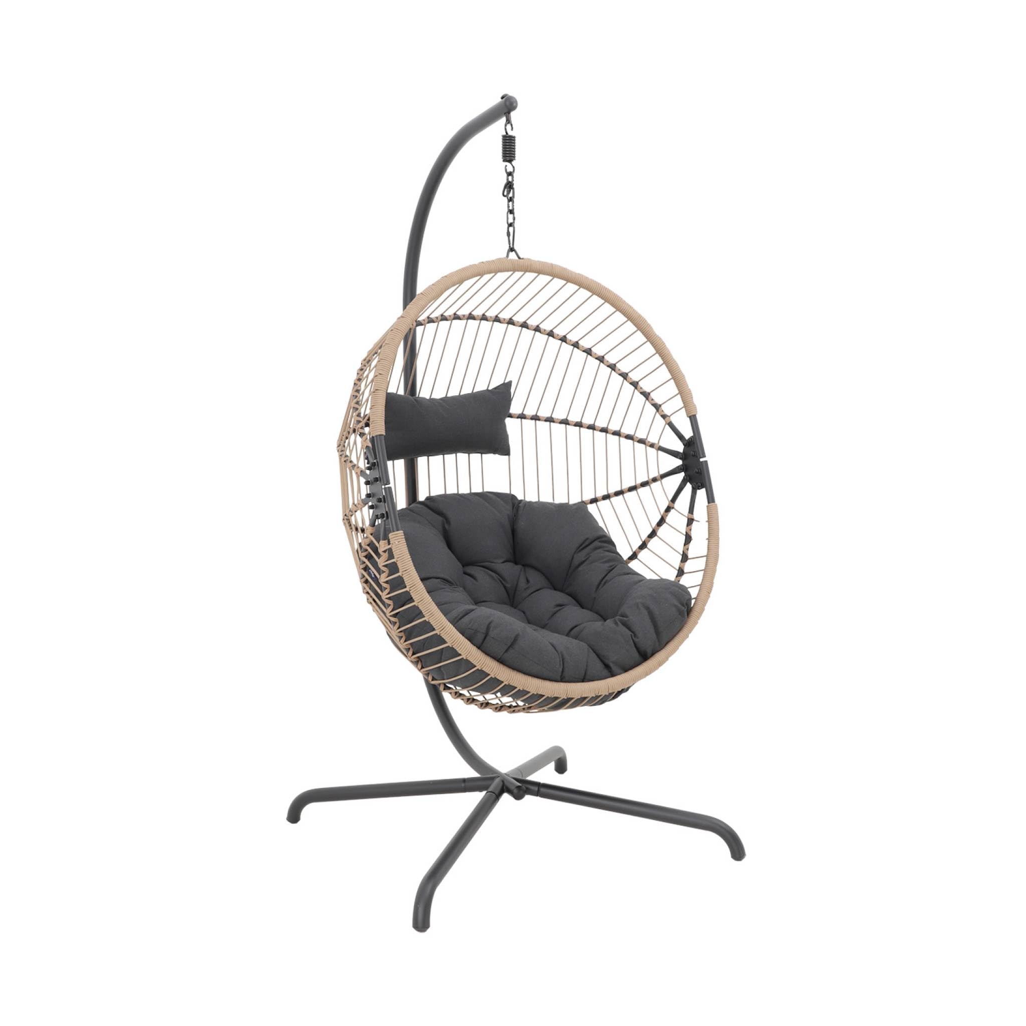 sweeek - Oeuf Suspendu Acier Polyester Cassis Beige et Noir. 96 x 95 x 200 cm