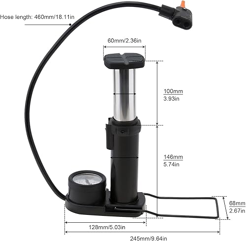 Miniatura 6 de Tobefore Bomba de suelo para bicicleta, bomba de pie de bicicleta portátil con válvula Presta y Schrader, manómetro externo, mini bomba de bicicleta