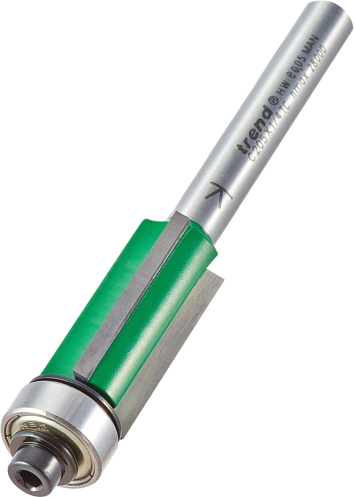 TRENDCraftPro Bearing Guided Three Flute Trimmer Router Bit, 1/4 Inch Shank, 1/2 Inch Cut Diameter & 1 Inch Cut Length, TCT, C205X1/4TC