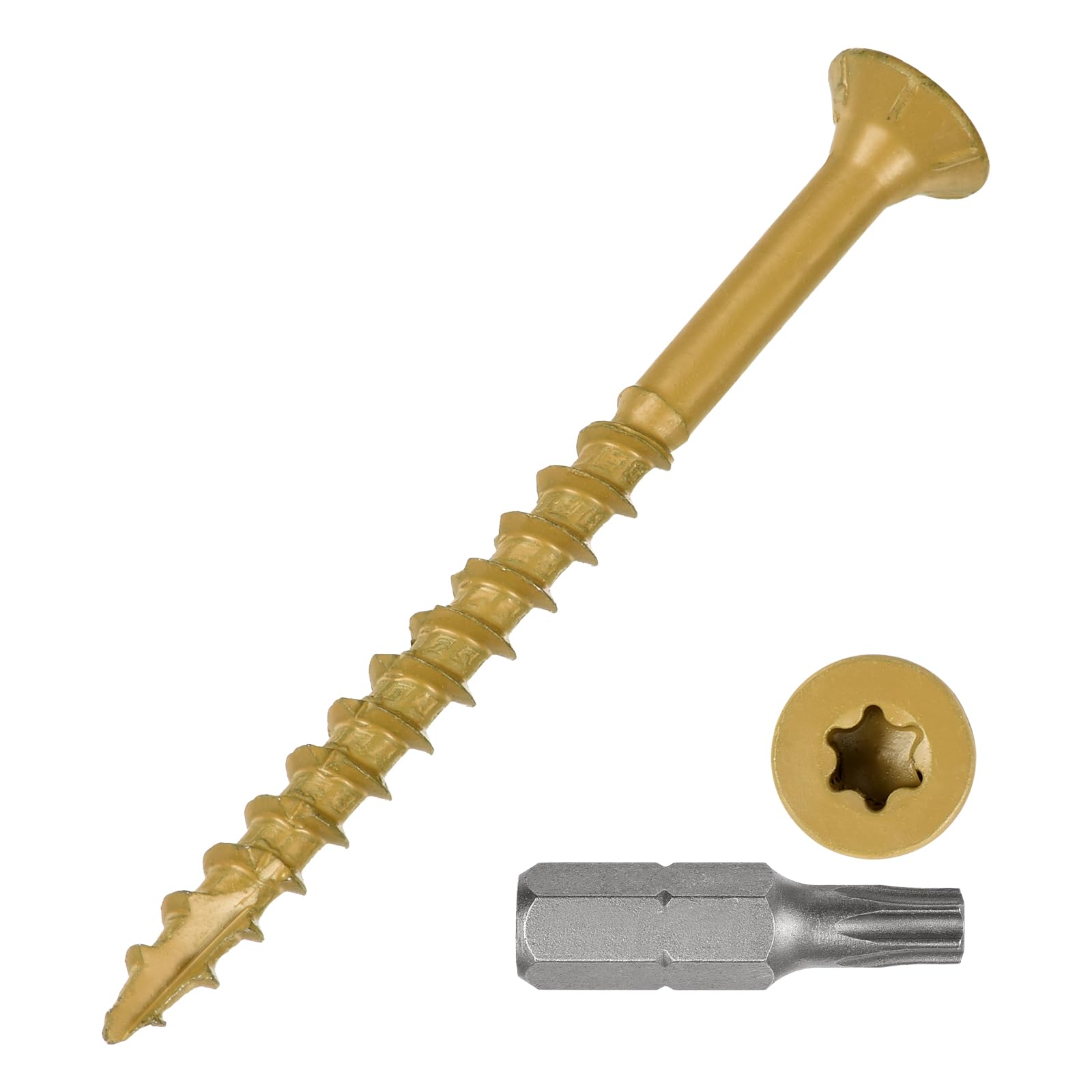 METALLIXITY Deck Screws (#10x2-1/2) 50Pcs, Carbon Steel Wood Screw Decking Screws Epoxy Coated with T25 Torx Drive Head - for Wood Fence, Table,