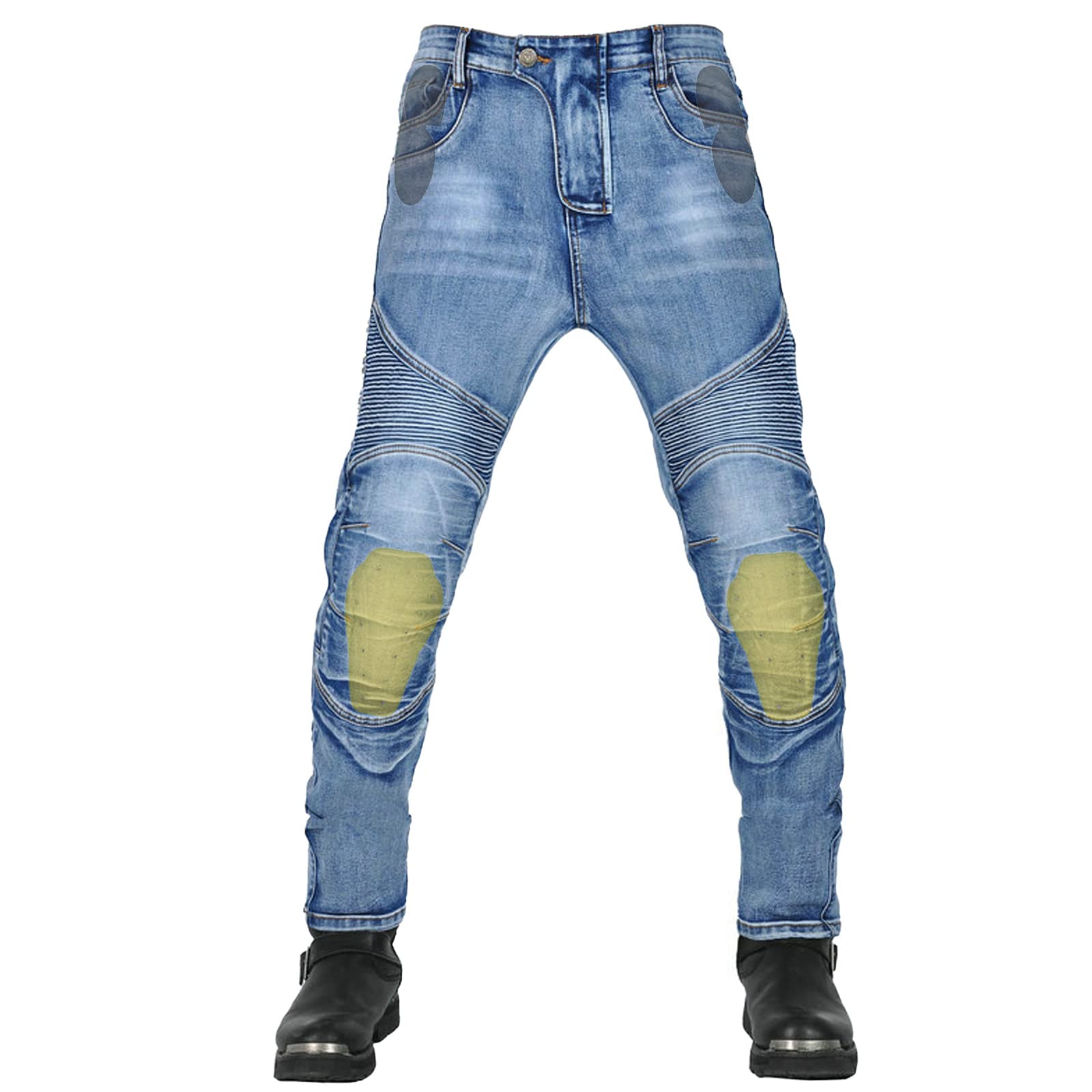 Męskie spodnie motocyklowe, z kevlaru, rozciągliwe, ochronne dżinsy ochronne, odporne na rozdarcia, retro spodnie jeansowe do jazdy konnej, zdejmowane ochraniacze CE, NIEBIESKI, 4XL