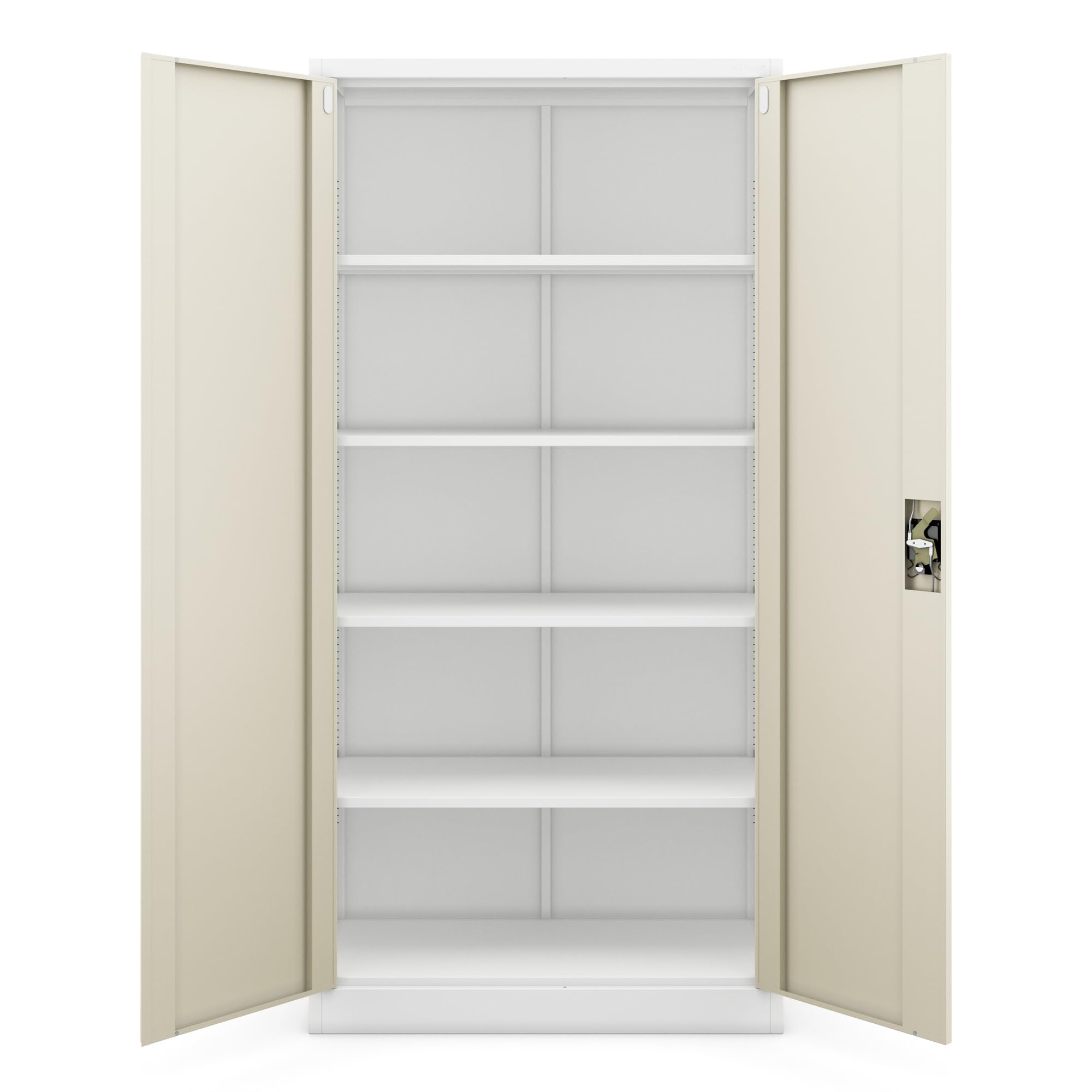 Jan Nowak Armoire de Bureau métallique 4 étagères tôle d'acier revêtement en Poudre 185 cm x 90 cm x 40 cm (Blanc/Imitation Bois)