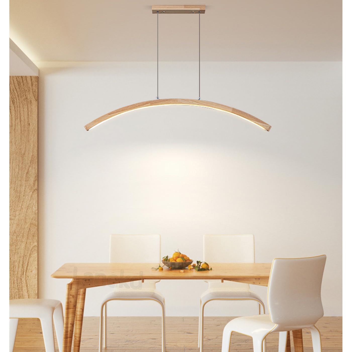 Esstischlampe Esszimmerlampe Holz Hängend Lampen, LED Pendelleuchte Dimmbar Modern Linear Hängelampe Höhenverstellbar Hängeleuchte für Esstisch Küche Wohnzimmer Büro Deko mit Fernbedienung Deckenlampe