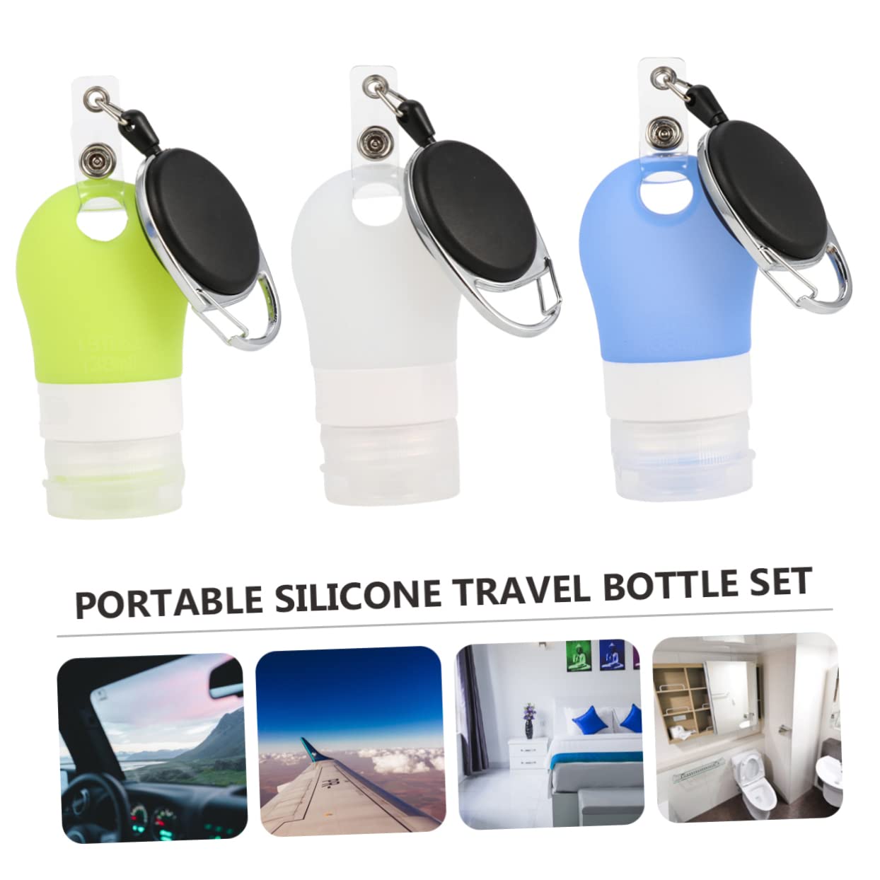 3piezas Contenedor De Viaje De Silicona Botellas Portátiles Dispensador De Champú Líquidos Negocios Vacaciones