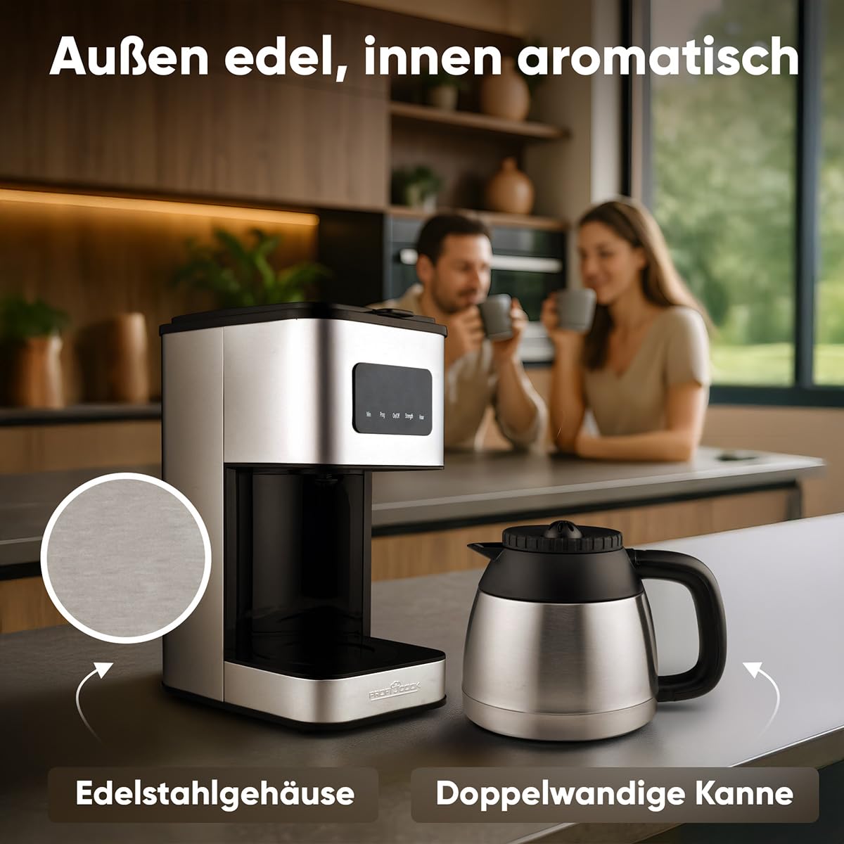 ProfiCook® Kaffeemaschine mit Thermoskanne | für bis zu 10 Tassen Kaffee | Aromawahl | Tropfstopp | mit Uhrzeit-Anzeige | Filterkaffeemaschine Edelstahlgehäuse | 900W | Kaffeemaschine | PC KA 1300