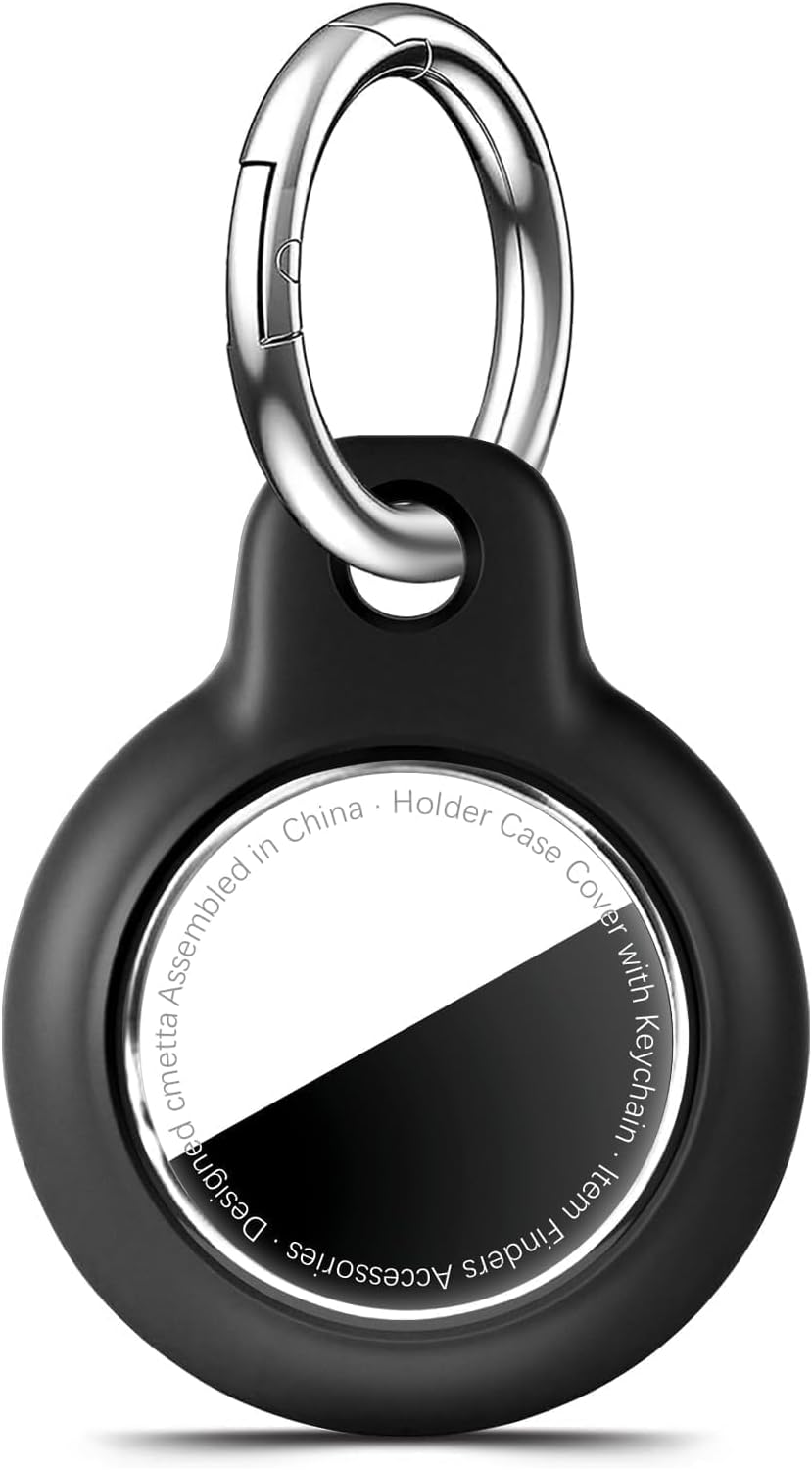 1|2|4 Pack Waterproof for AirTag Holder Case with Keychain, Ultra-Thin Lightweight PC Hard Shell, Swivel Buckle for Tracking Luggage, Bags, Backpacks, Keys, Pets, Suitcases (Black)