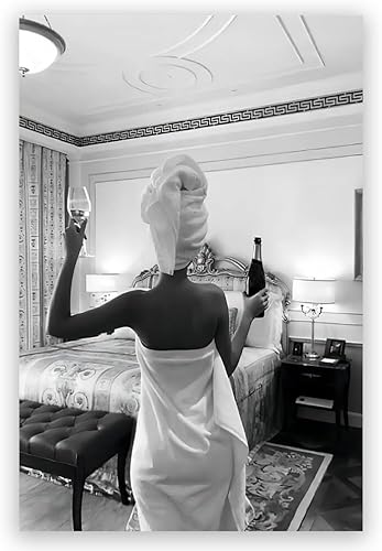 Generic Lienzo vintage de moda en blanco y negro para cóctel, póster artístico para pared, imagen de moda, mujer, beber, champán, estética, rosa,