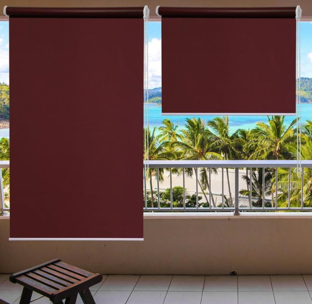 Blackout Window Roller Blind for Bedroom, Kitchen, Sliding Door and French Door, Size - 36"(W) X 48"(H), Dark Wine Colour