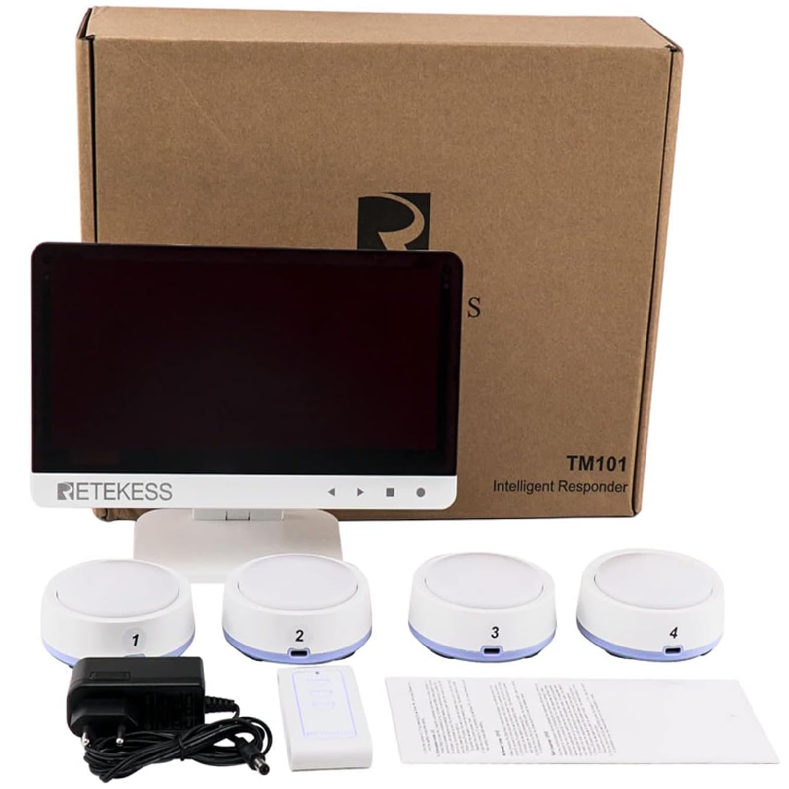 Retekess TM101 Buzzer System, Buzzer avec Son et Lumière, Jusqu'à 32 Buzzers de Réponse, Portée de 80m, Télécommande sans Fil pour Les Jeux d'équipe, l'école et la Maisonl
