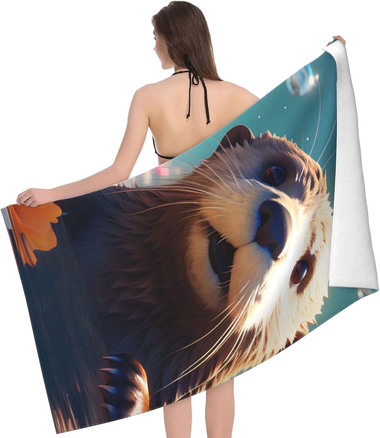Microfiber Beach Towel, Otter Beach Towels 32x52in,Quick Dry, Sand Free, Ultra Soft & Oversized Towel for Travel, Outdoor, Bathroom, Swimming - Ideal for Pool, Camping, Yoga, or Gift Decor image 3