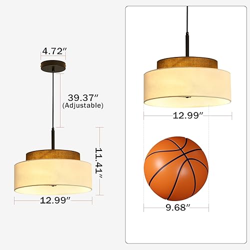 Miniatura 2 de Lámpara colgante de granja de 3 luces, lámpara colgante de tambor de 2 niveles con pantalla de tela de 13 pulgadas, lámpara colgante rústica para