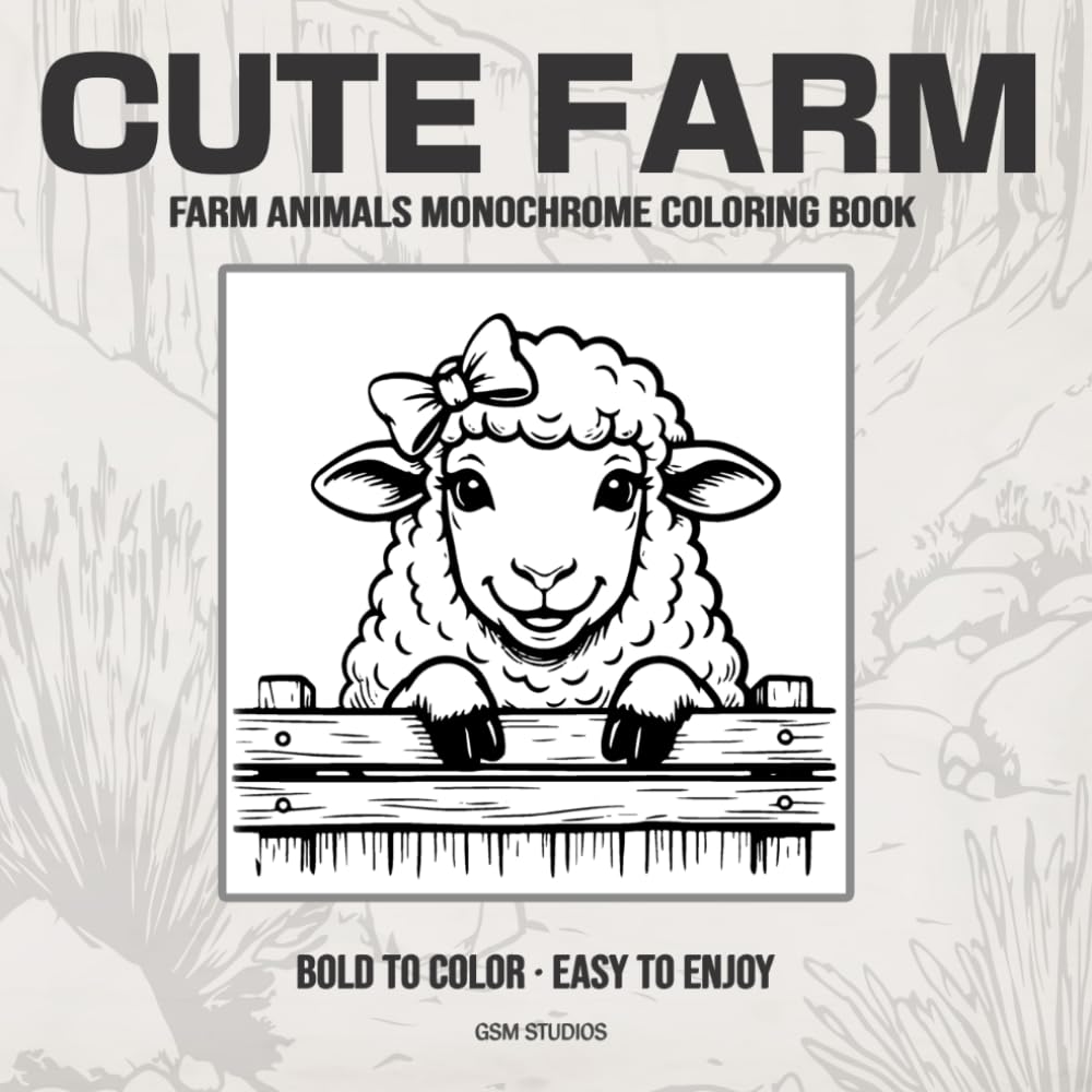 CUTE FARM Farm Animals Monochrome Coloring Book: Bold to Color - Easy to Enjoy (GSM Studios Monochrome Coloring Book Collection)
