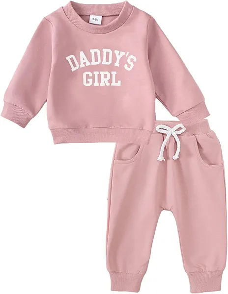 Yvowming Baby Girl Clothes Daddy’s Girl Long Sleeve Sweatshirt Pullover Tops + Joggers Pants Fall and Winter Outfit Set
