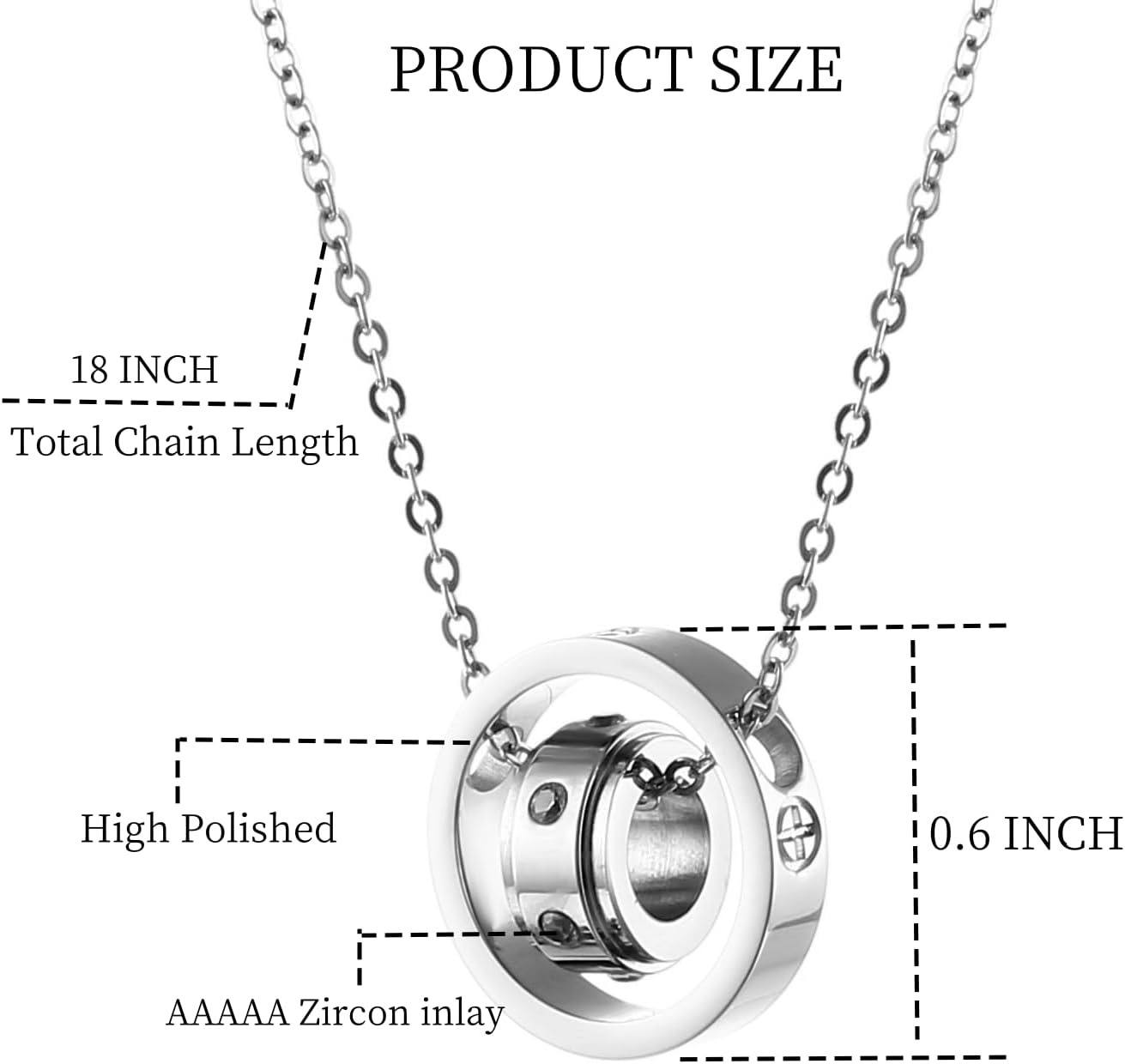 Women's Cubic Zirconia Round Necklace, 18K Gold Stainless Steel Heart-Shaped Double Ring Necklace, Suitable for Birthdays, Anniversaries, Valentine's Day, Mother's Day Gifts - Image 2
