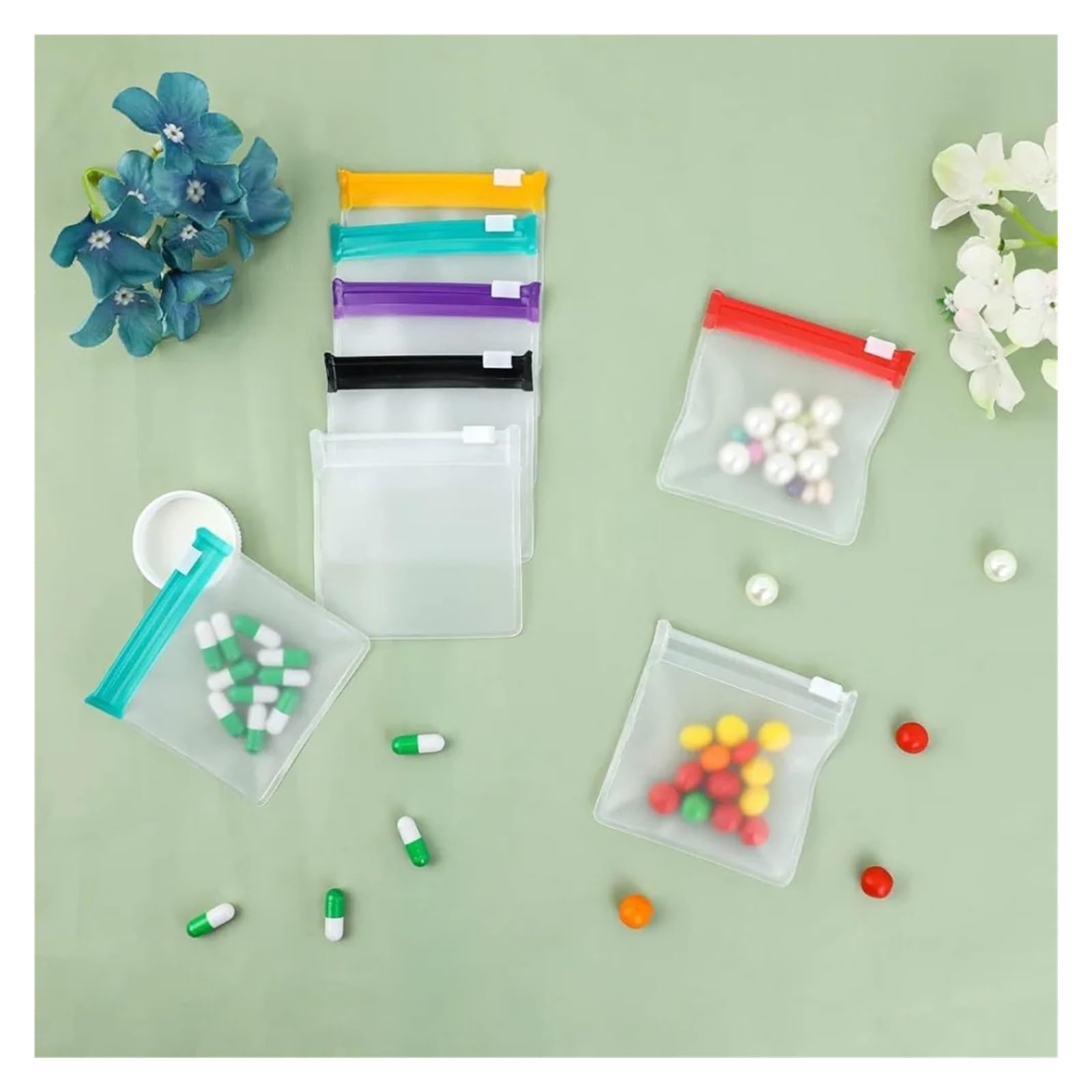 Lot de 28/7 sacs de rangement réutilisables colorés à fermeture éclair pour pilules, vitamines et petits articles