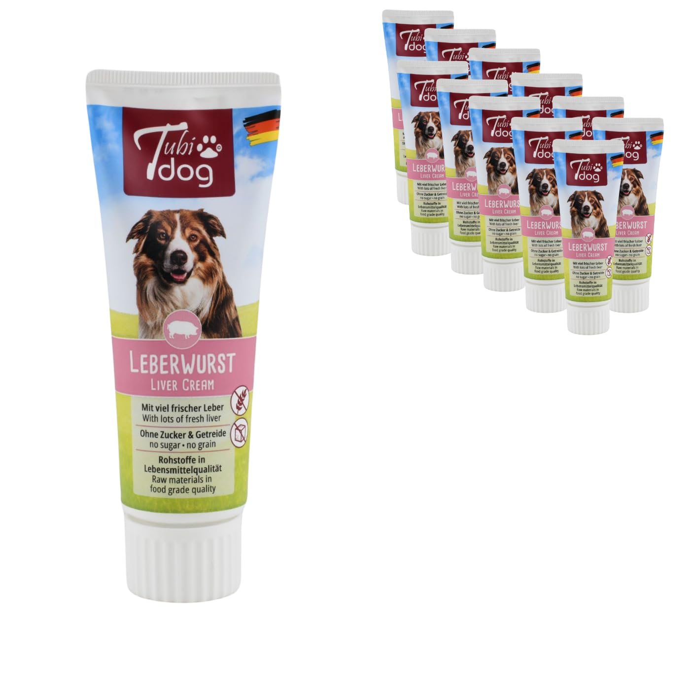 Tubi dog Delikatess Lot de 12 saucisses de foie - 12 x 75 g - Aliments complémentaires pour chiens - Sans sucre