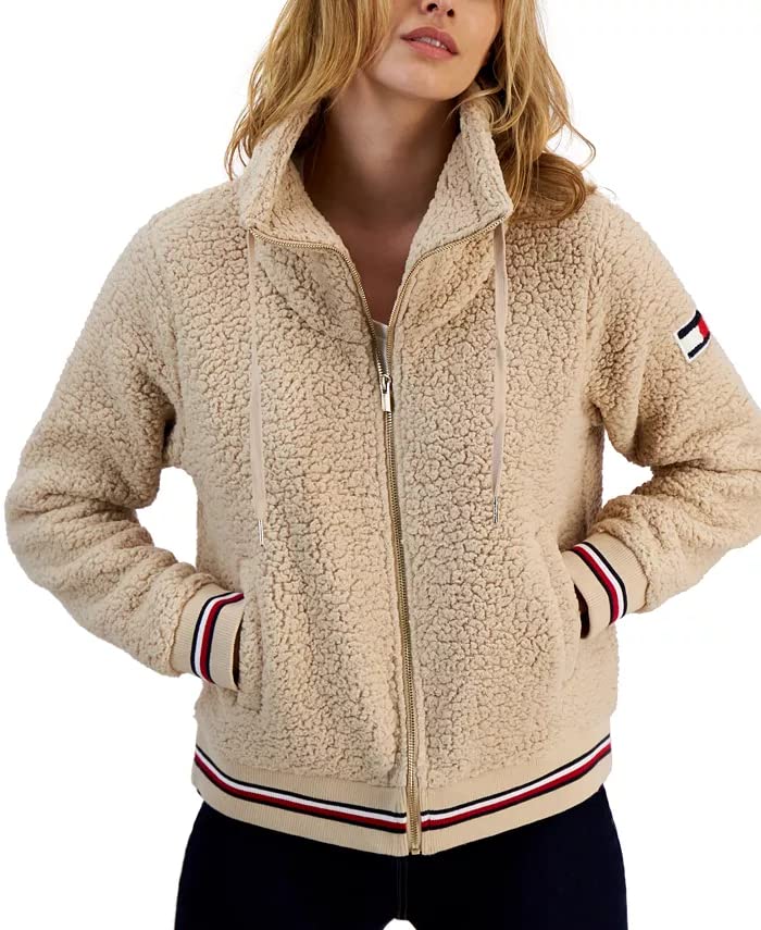 Tommy Hilfiger Sherpa-Bomberjacke für Damen, Light Heather Fawn, XXL