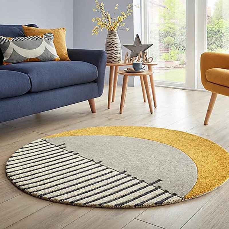 Image of Handmade Pure Woollen Carpet Collection for Hall with 1.0 inch inch Thickness 6 X 6 Feet - Round Gold Grey DH