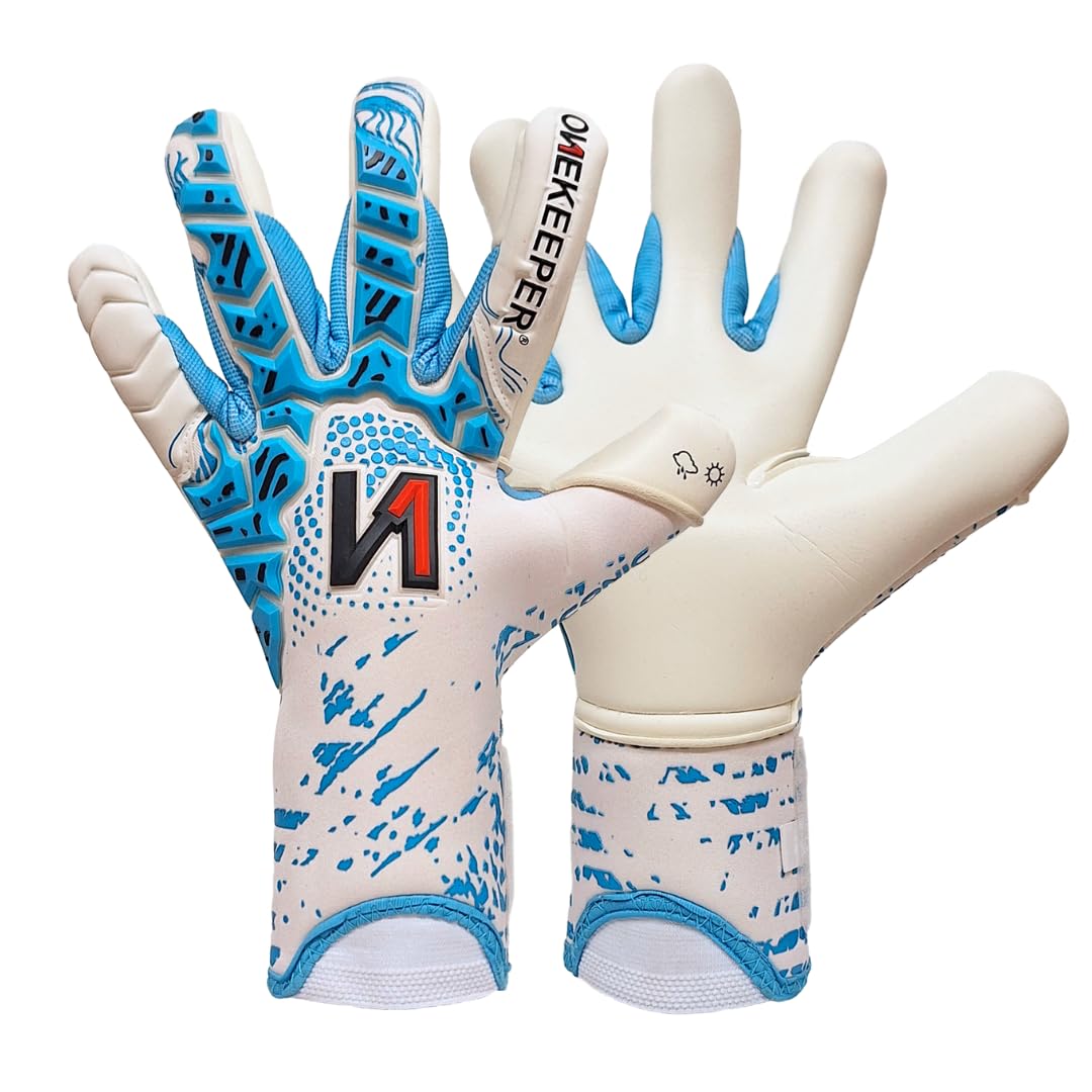 ONEKEEPER Iconic Blue Professional-Level Goalkeeper Glove for Kids & Youth & Adults | GK Soccer Goalie Gloves | 3.5 mm Contact Latex | Roll Negative Cut | Removable Strap (Blue, 5)