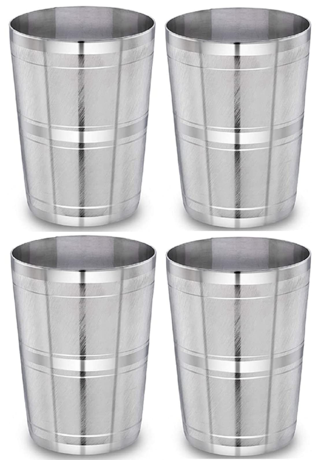neelamStainless Steel 7 22G Diamond Neelam Glass, 400 ml, Silver, Set of 4