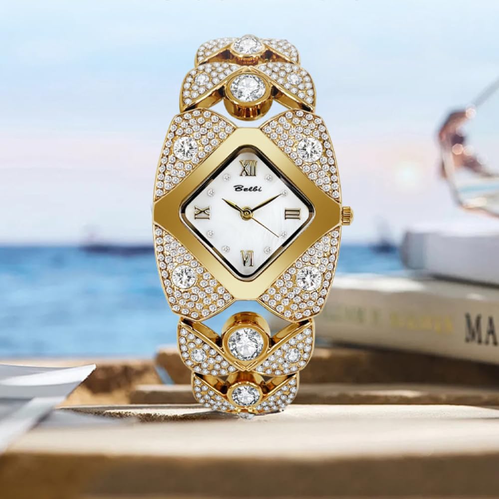 Orologio da polso da donna con cinturino in cristallo, stile retrò, con strass