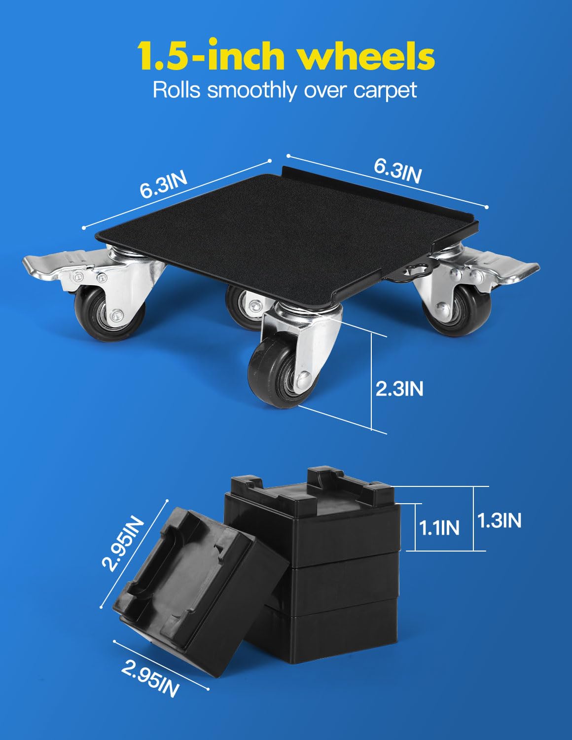 Traslochi pesanti con ruote, resistenti per pianoforte, tavoli da biliardo, attrezzature per traslochi, doppi cuscinetti e serrature, ruote girevoli a 360°, carico 907,2 kg,