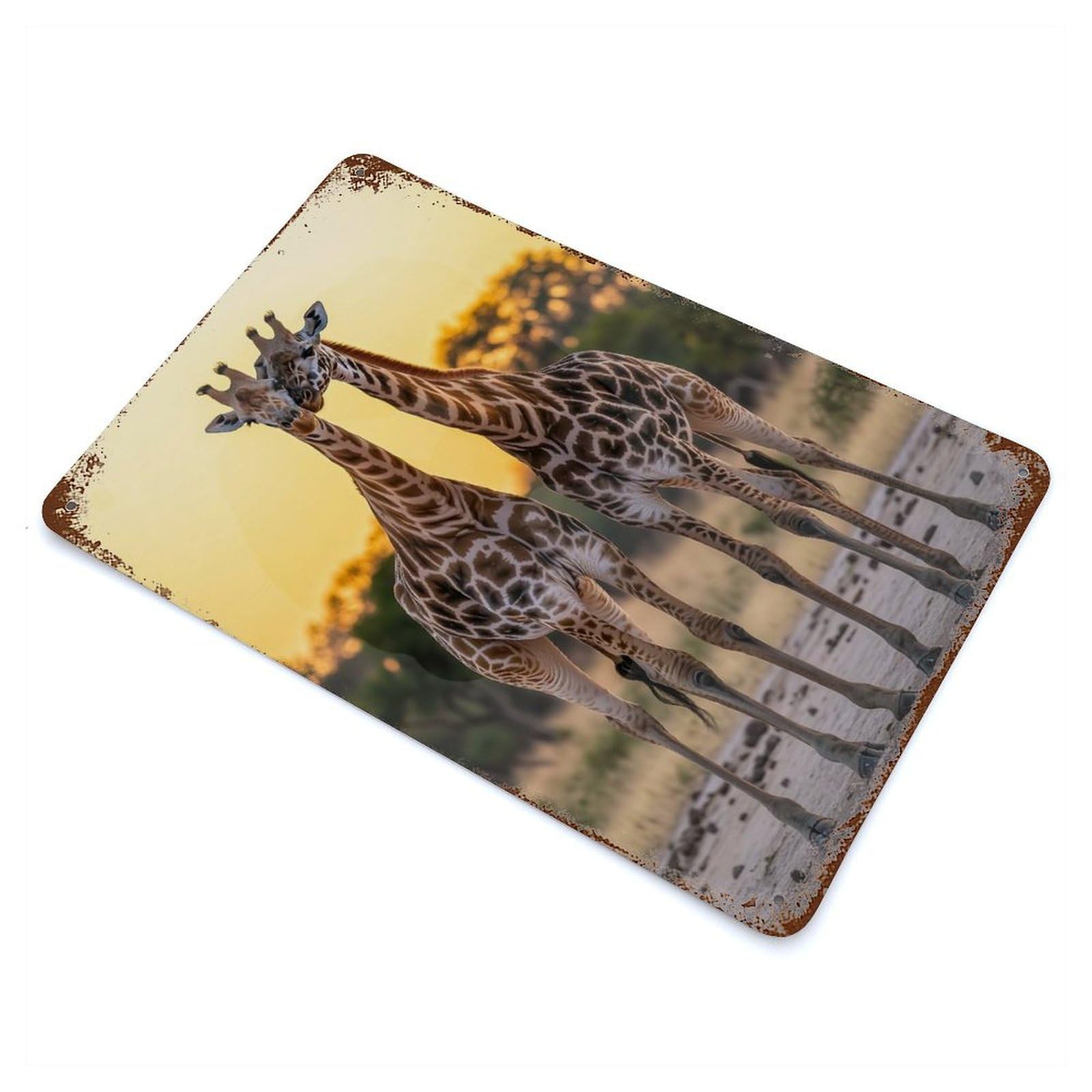 Safari Giraffes Africa Vintage Rust Metal Sign 11.8"x7.9", Classic Wall Plaque for Basement, Hobby Room And Garage Decor