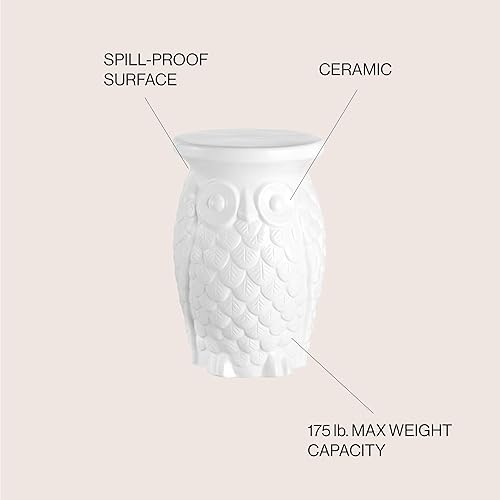 Miniatura 5 de JONATHAN Y TBL1023A Groovy Owl Taburete de jardín de cerámica de 17.5 pulgadas, tradicional, cabaña, clásico, bohemio, mesa auxiliar, soporte para