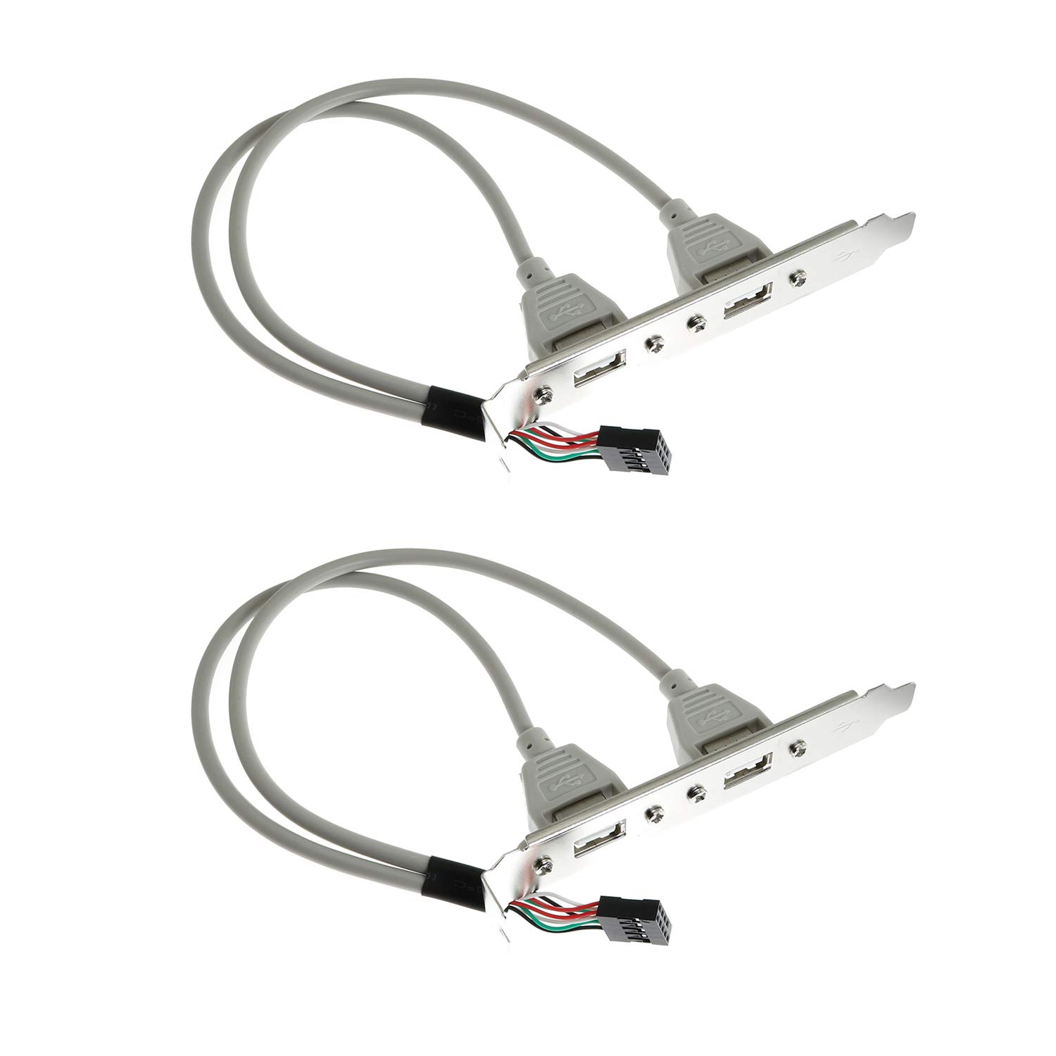 RuiLing2-Pack Motherboard 9Pin to 2X USB2.0 PCI Rear Panel Expansion Bracket USB Hub Connector Extension Wire Converter