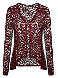 Concep Women's Lace Cardigan Crochet See Through Summer Jacket Cover Ups for Ladies Plus Size (Wine...