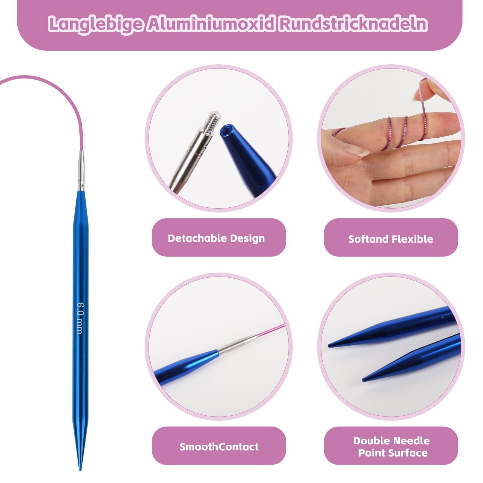 Set Ferri Circolari Intercambiabili - 13 Misure Da 3.0 A 10.0 Mm, Cavi 40-100 Cm, Custodia Blu