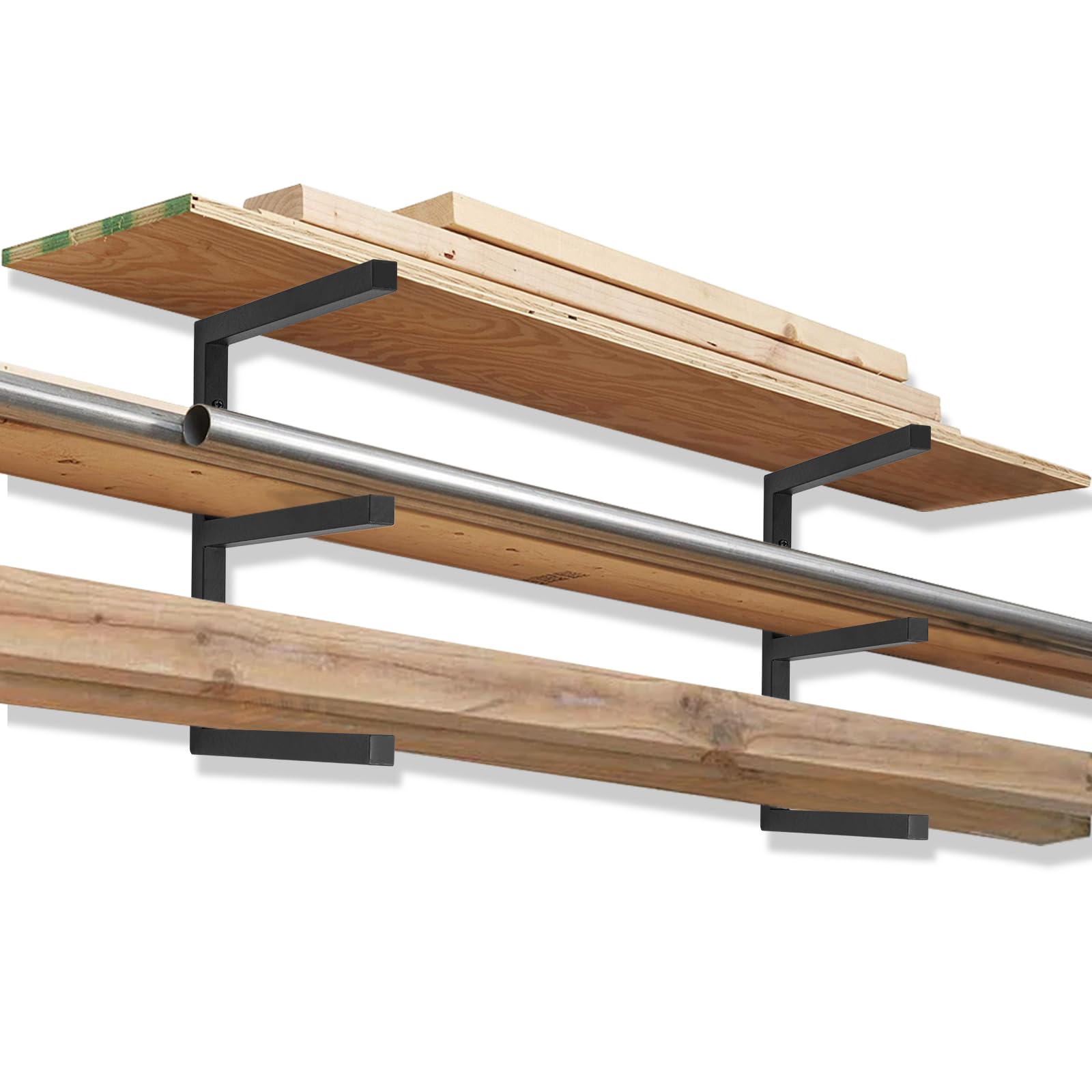 AKOZLIN Scaffale in legno a 3 livelli, montato a parete, in tubo di legno, per interni ed esterni (2 pezzi)