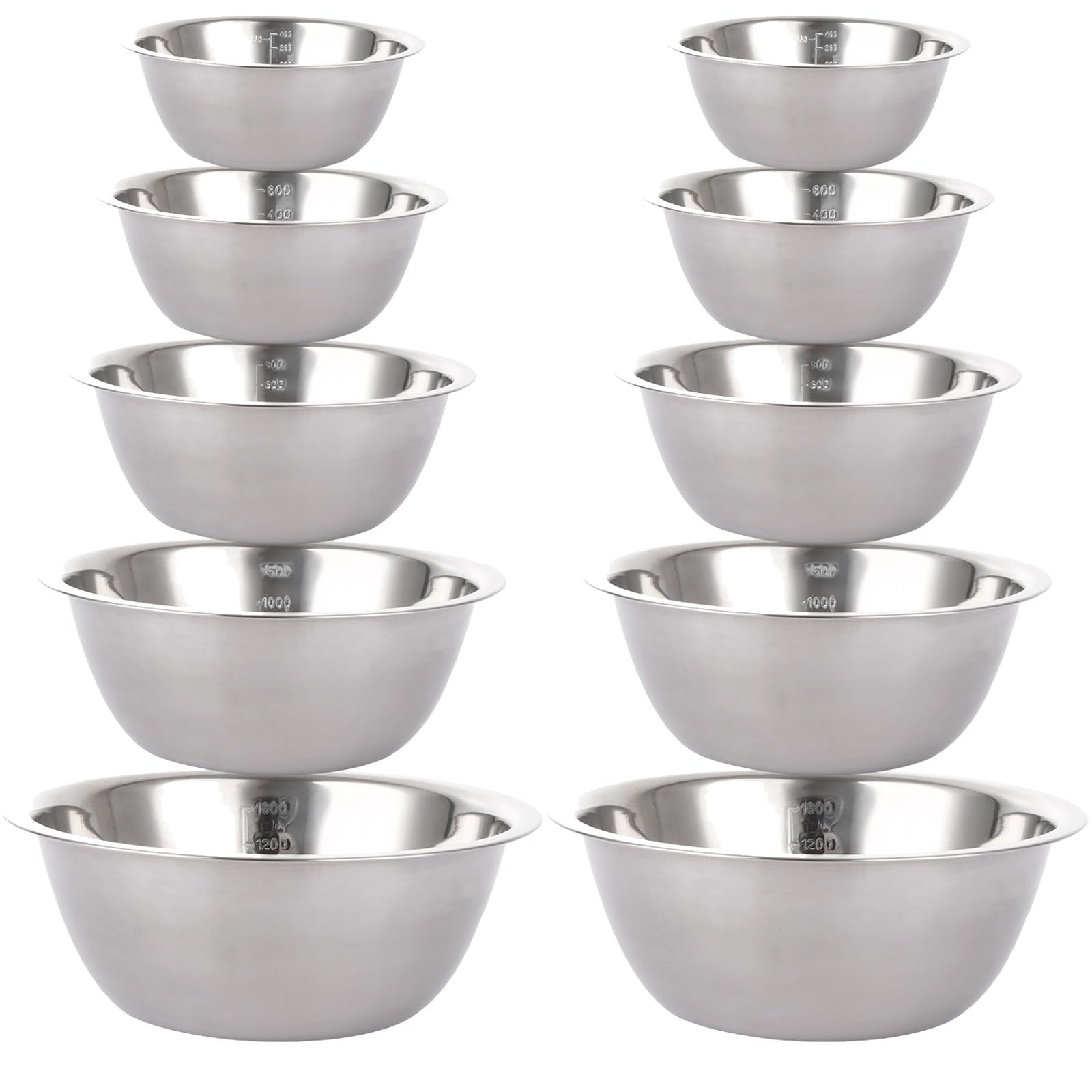 5 cuencos de acero inoxidable para hornear, cuencos de metal con marcado de medición, juego de cuencos para mezclar para cocina, preparación, apto para lavavajillas (0,58 L, 0,9 L, 1,6 L, 2,05