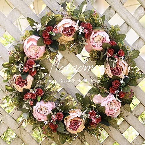 Floroom Floral Wreath, 20' Artificial Pink Peony Wreath for Front Door Decorations Wall Decor