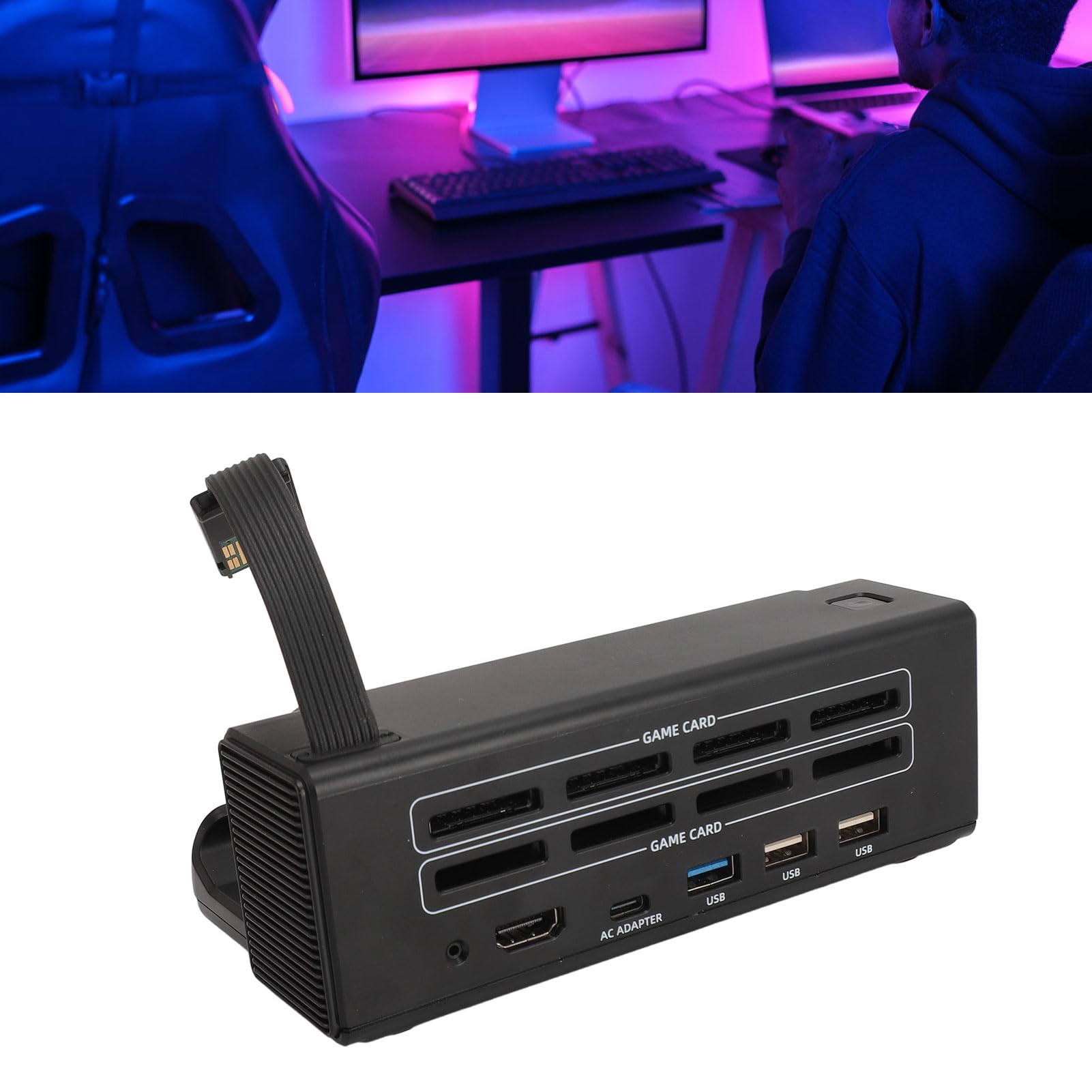 Stacja dokująca do telewizora Czytnik kart do gier 8 w 1 Interfejs multimedialny HD 4K 30HZ USB2 0 HUBx3 PD3 0 Przenośna podstawka ładująca typu C z wentylatorem chłodzącym