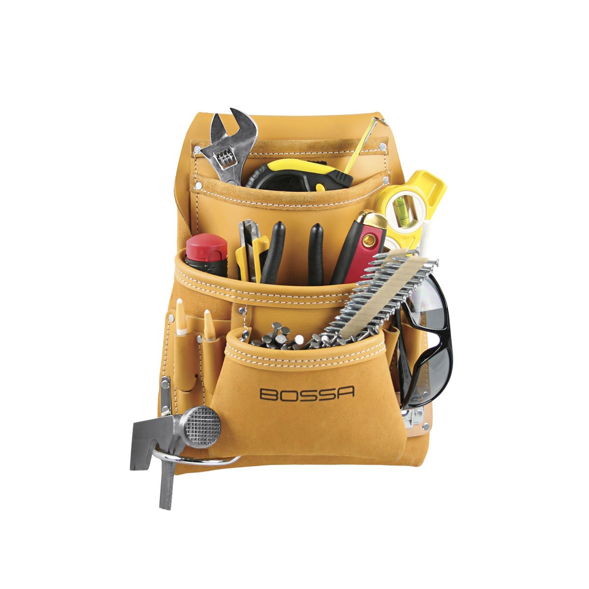 FESA Leather Carpenter Tool Pouch - 10-Pocket Heavy Top Grain Leather Carpenter Pouch With 2 Hammer Loops, Large & Small Pockets - Fits Work Belts Up To 3" - Handcrafted (Black - View #3