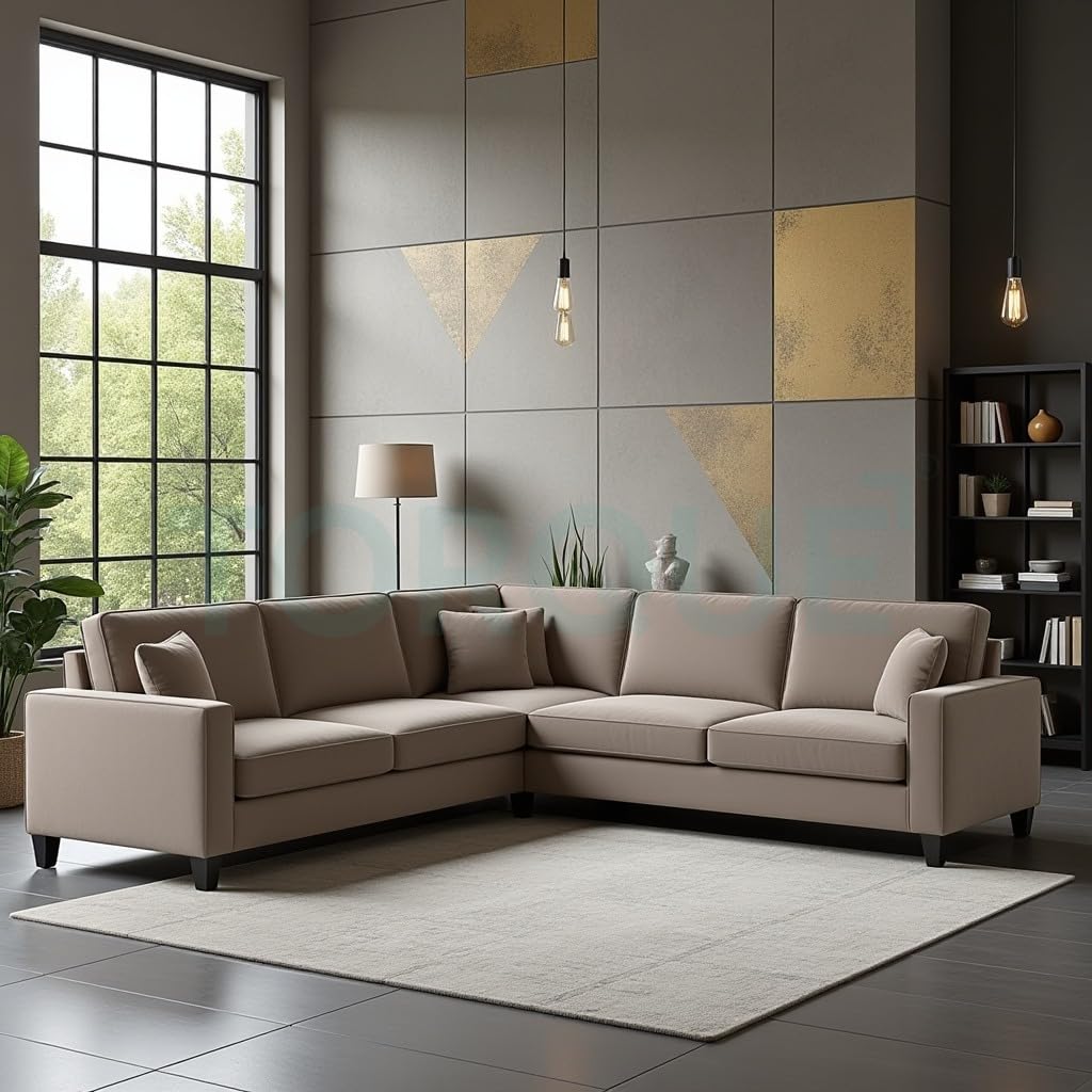 Torque - Moscow 5 Seater (Light Brown) Corner Fabric L Shape Sofa for Living Room, Bedroom, Office Furniture | 1 Year Warranty-image-9